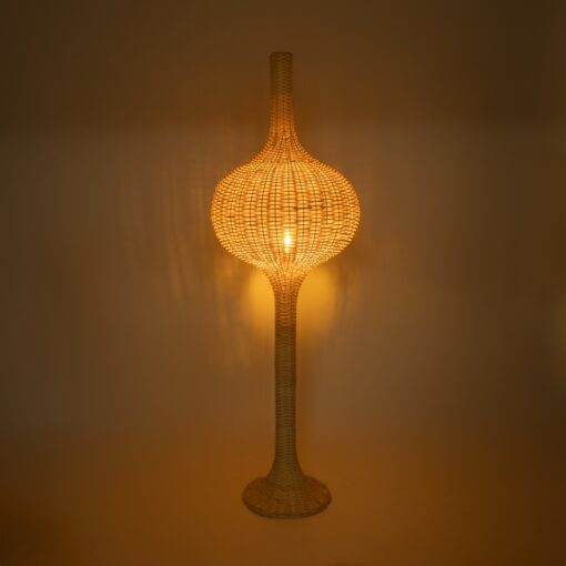 GloboStar® ALADDIN 02051 Boho Επιδαπέδιο Φωτιστικό Μονόφωτο 1 x E27 AC220-240V IP20 – Φ50 x Υ150cm – Μπεζ Μπαμπού Πλέγμα – 5 Χρόνια Εγγύηση