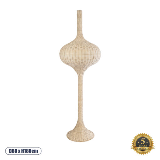 GloboStar® ALADDIN 02052 Boho Επιδαπέδιο Φωτιστικό Μονόφωτο 1 x E27 AC220-240V IP20 – Φ60 x Υ180cm – Μπεζ Μπαμπού Πλέγμα – 5 Χρόνια Εγγύηση