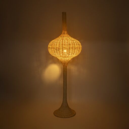 GloboStar® ALADDIN 02052 Boho Επιδαπέδιο Φωτιστικό Μονόφωτο 1 x E27 AC220-240V IP20 – Φ60 x Υ180cm – Μπεζ Μπαμπού Πλέγμα – 5 Χρόνια Εγγύηση