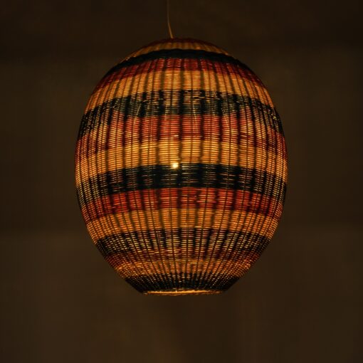 GloboStar® CABALLEROS 02066 Boho Κρεμαστό Φωτιστικό Οροφής Μονόφωτο 1 x E27 AC220-240V IP20 – Φ70 x Υ80cm – Πράσινο με Κίτρινο και Μπλε με Κόκκινο Ξύλινο Μπαμπού Πλέγμα – 5 Χρόνια Εγγύηση