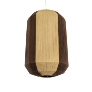 GloboStar® SALERNO 02076 Boho Κρεμαστό Φωτιστικό Οροφής Μονόφωτο 1 x E27 AC220-240V IP20 – Φ50 x Υ80cm – Μπεζ με Καφέ Λεπτό Νήμα Βαμβακερό Πλέγμα Καμπάνα – 5 Χρόνια Εγγύηση