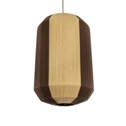 GloboStar® SALERNO 02076 Boho Κρεμαστό Φωτιστικό Οροφής Μονόφωτο 1 x E27 AC220-240V IP20 – Φ50 x Υ80cm – Μπεζ με Καφέ Λεπτό Νήμα Βαμβακερό Πλέγμα Καμπάνα – 5 Χρόνια Εγγύηση