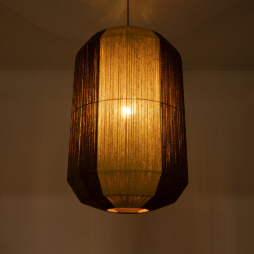 GloboStar® SALERNO 02076 Boho Κρεμαστό Φωτιστικό Οροφής Μονόφωτο 1 x E27 AC220-240V IP20 – Φ50 x Υ80cm – Μπεζ με Καφέ Λεπτό Νήμα Βαμβακερό Πλέγμα Καμπάνα – 5 Χρόνια Εγγύηση