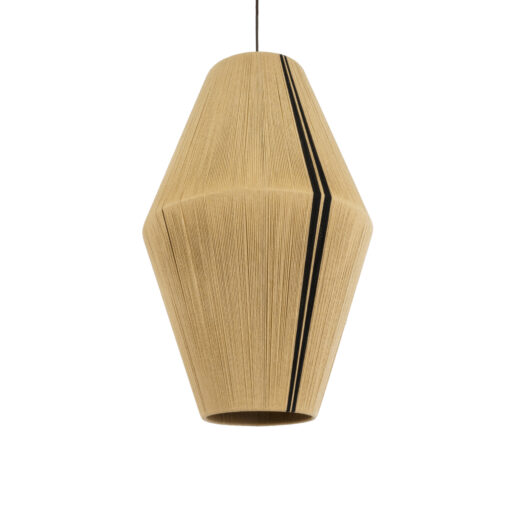 GloboStar® SALERNO 02077 Boho Κρεμαστό Φωτιστικό Οροφής Μονόφωτο 1 x E27 AC220-240V IP20 – Φ50 x Υ80cm – Μπεζ με Μαύρο Λεπτό Νήμα Βαμβακερό Πλέγμα Καμπάνα – 5 Χρόνια Εγγύηση