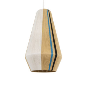 GloboStar® SALERNO 02079 Boho Κρεμαστό Φωτιστικό Οροφής Μονόφωτο 1 x E27 AC220-240V IP20 – Φ50 x Υ90cm – Μπεζ με Λευκό και Γαλάζια με Μαύρη Λεπτομέρεια Λεπτό Νήμα Βαμβακερό Πλέγμα Καμπάνα – 5 Χρόνια Εγγύηση