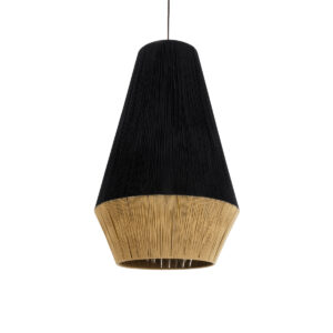 GloboStar® SALERNO 02080 Boho Κρεμαστό Φωτιστικό Οροφής Μονόφωτο 1 x E27 AC220-240V IP20 – Φ50 x Υ80cm – Μαύρο με Μπεζ Λεπτό Νήμα Βαμβακερό Πλέγμα Καμπάνα – 5 Χρόνια Εγγύηση