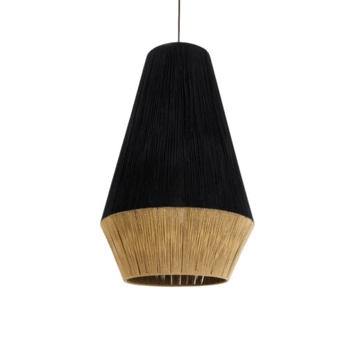 GloboStar® SALERNO 02080 Boho Κρεμαστό Φωτιστικό Οροφής Μονόφωτο 1 x E27 AC220-240V IP20 – Φ50 x Υ80cm – Μαύρο με Μπεζ Λεπτό Νήμα Βαμβακερό Πλέγμα Καμπάνα – 5 Χρόνια Εγγύηση