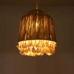 GloboStar® PUERTORICO 02092 Boho Κρεμαστό Φωτιστικό Οροφής Μονόφωτο 1 x E27 AC220-240V IP20 – Φ40 x Υ45cm – Μπεζ με Λευκό Λεπτό Νήμα Βαμβακερό Πλέγμα Καμπάνα – 5 Χρόνια Εγγύηση