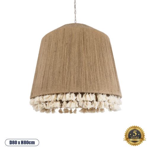 GloboStar® PUERTORICO 02093 Boho Κρεμαστό Φωτιστικό Οροφής Τρίφωτο 3 x E27 AC220-240V IP20 – Φ80 x Υ80cm – Μπεζ Λεπτό Σχοινί Τριχιά Καμπάνα – 5 Χρόνια Εγγύηση