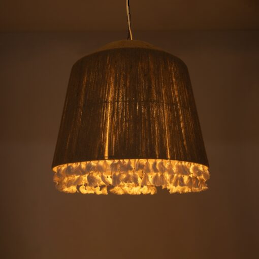 GloboStar® PUERTORICO 02093 Boho Κρεμαστό Φωτιστικό Οροφής Τρίφωτο 3 x E27 AC220-240V IP20 – Φ80 x Υ80cm – Μπεζ Λεπτό Σχοινί Τριχιά Καμπάνα – 5 Χρόνια Εγγύηση