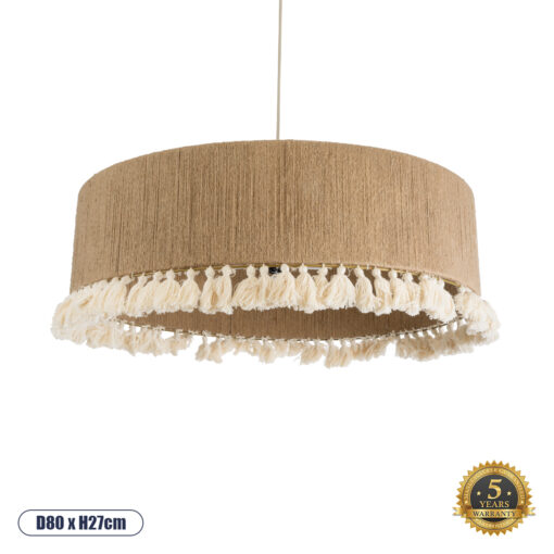 GloboStar® PUERTORICO 02095 Boho Κρεμαστό Φωτιστικό Οροφής Τριφωτο 3 x E27 AC220-240V IP20 – Φ80 x Υ27cm – Μπεζ με Λευκό Λεπτό Νήμα Πλέγμα Βαμβακερό Καπέλο – 5 Χρόνια Εγγύηση