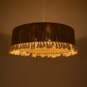 GloboStar® PUERTORICO 02095 Boho Κρεμαστό Φωτιστικό Οροφής Τριφωτο 3 x E27 AC220-240V IP20 – Φ80 x Υ27cm – Μπεζ με Λευκό Λεπτό Νήμα Πλέγμα Βαμβακερό Καπέλο – 5 Χρόνια Εγγύηση