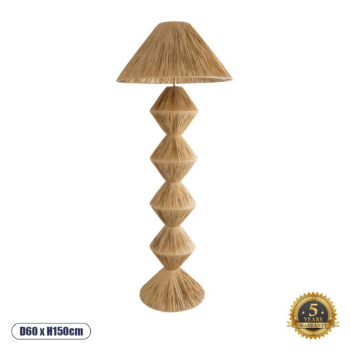 GloboStar® LUANA 02108 Boho Επιδαπέδιο Φωτιστικό Μονόφωτο 1 x E27 AC220-240V IP20 – Φ60 x Υ150cm – Μπεζ Φυσική Ράφια Νήμα Καπέλο – 5 Χρόνια Εγγύηση