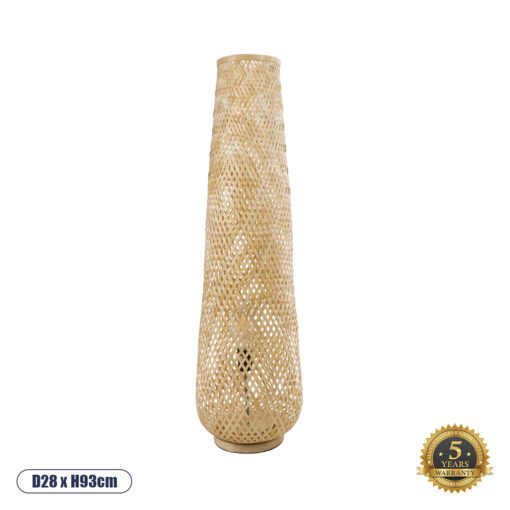 GloboStar® MAMIZU 02109 Boho Επιδαπέδιο Φωτιστικό Μονόφωτο 1 x E27 AC220-240V IP20 – Φ28 x Υ93cm – Μπεζ Ξύλινο Μπαμπού Πλέγμα – 5 Χρόνια Εγγύηση
