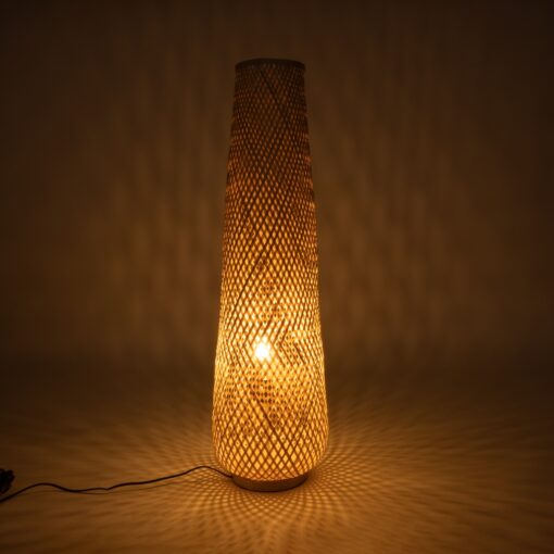 GloboStar® MAMIZU 02109 Boho Επιδαπέδιο Φωτιστικό Μονόφωτο 1 x E27 AC220-240V IP20 – Φ28 x Υ93cm – Μπεζ Ξύλινο Μπαμπού Πλέγμα – 5 Χρόνια Εγγύηση