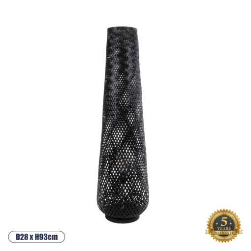 GloboStar® MAMIZU 02110 Boho Επιδαπέδιο Φωτιστικό Μονόφωτο 1 x E27 AC220-240V IP20 – Φ28 x Υ93cm – Μαύρο Ξύλινο Μπαμπού Πλέγμα – 5 Χρόνια Εγγύηση
