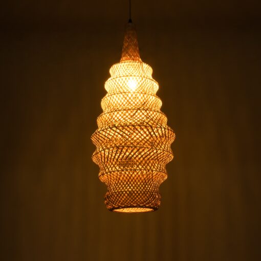 GloboStar® MAUI 02114 Boho Κρεμαστό Φωτιστικό Οροφής Μονόφωτο 1 x E27 AC220-240V IP20 – Φ30 x Υ77cm – Μπεζ Ξύλινο Μπαμπού Πλέγμα – 5 Χρόνια Εγγύηση