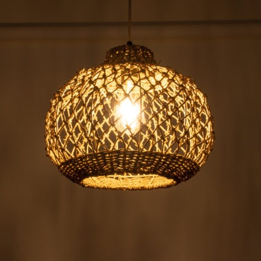 GloboStar® ECUADOR 02115 Boho Κρεμαστό Φωτιστικό Οροφής Μονόφωτο 1 x E27 AC220-240V IP20 – Φ35 x Υ28cm – Μπεζ Seagrass – Φύκι Πλέγμα Καμπάνα – 5 Χρόνια Εγγύηση