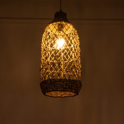 GloboStar® ECUADOR 02116 Boho Κρεμαστό Φωτιστικό Οροφής Μονόφωτο 1 x E27 AC220-240V IP20 – Φ23 x Υ50cm – Μπεζ Seagrass – Φύκι Πλέγμα Καμπάνα – 5 Χρόνια Εγγύηση