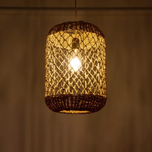 GloboStar® ECUADOR 02117 Boho Κρεμαστό Φωτιστικό Οροφής Μονόφωτο 1 x E27 AC220-240V IP20 – Φ28 x Υ40cm – Μπεζ Seagrass – Φύκι Πλέγμα – 5 Χρόνια Εγγύηση