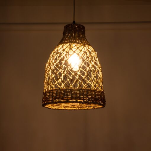 GloboStar® ECUADOR 02118 Boho Κρεμαστό Φωτιστικό Οροφής Μονόφωτο 1 x E27 AC220-240V IP20 – Φ25 x Υ35cm – Μπεζ Seagrass – Φύκι Πλέγμα Καμπάνα – 5 Χρόνια Εγγύηση