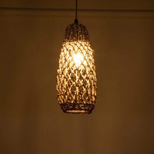 GloboStar® ECUADOR 02119 Boho Κρεμαστό Φωτιστικό Οροφής Μονόφωτο 1 x E27 AC220-240V IP20 – Φ15 x Υ35cm – Μπεζ Seagrass – Φύκι Πλέγμα Καμπάνα – 5 Χρόνια Εγγύηση