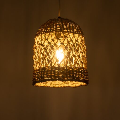 GloboStar® ECUADOR 02121 Boho Κρεμαστό Φωτιστικό Οροφής Μονόφωτο 1 x E27 AC220-240V IP20 – Φ20 x Υ25cm – Μπεζ Seagrass – Φύκι Πλέγμα Καμπάνα – 5 Χρόνια Εγγύηση