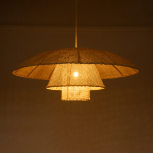 GloboStar® ZORA 02139 Boho Κρεμαστό Φωτιστικό Οροφής Μονόφωτο 1 x E27 AC220-240V IP20 – Φ80 x Υ32cm – Μπεζ Υφασμάτινο Καμπάνα