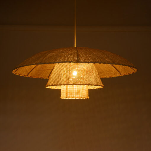 GloboStar® ZORA 02139 Boho Κρεμαστό Φωτιστικό Οροφής Μονόφωτο 1 x E27 AC220-240V IP20 – Φ80 x Υ32cm – Μπεζ Υφασμάτινο Καμπάνα