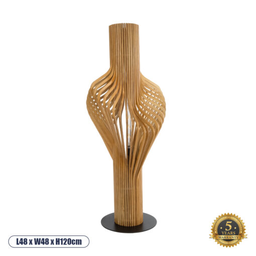 GloboStar® MIHIRO 02150 Boho Επιδαπέδιο Φωτιστικό Μονόφωτο 1 x E27 AC220-240V IP20 – Μ48 x Π48 x Υ120cm – Καφέ Ξύλινο με Μαύρη Μεταλλική Βάση Πλέγμα – 5 Χρόνια Εγγύηση