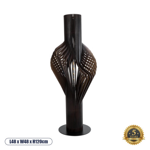 GloboStar® MIHIRO 02151 Boho Επιδαπέδιο Φωτιστικό Μονόφωτο 1 x E27 AC220-240V IP20 – Μ48 x Π48 x Υ120cm – Καφέ Σκούρο Ξύλινο με Μαύρη Μεταλλική Βάση Πλέγμα – 5 Χρόνια Εγγύηση