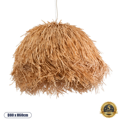 GloboStar® GUADELOUPE 02155 Boho Κρεμαστό Φωτιστικό Οροφής Μονόφωτο 1 x E27 AC220-240V IP20 – Φ80 x Υ60cm – Καφέ Φυσική Ράφια Νήμα Πλέγμα Καμπάνα – 5 Χρόνια Εγγύηση