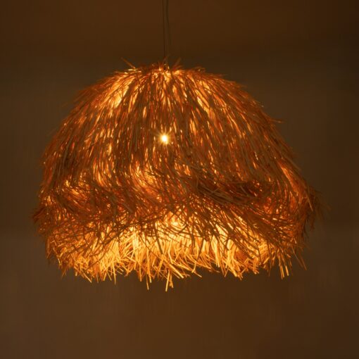 GloboStar® GUADELOUPE 02155 Boho Κρεμαστό Φωτιστικό Οροφής Μονόφωτο 1 x E27 AC220-240V IP20 – Φ80 x Υ60cm – Καφέ Φυσική Ράφια Νήμα Πλέγμα Καμπάνα – 5 Χρόνια Εγγύηση