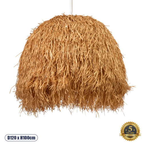 GloboStar® GUADELOUPE 02156 Boho Κρεμαστό Φωτιστικό Οροφής Μονόφωτο 1 x E27 AC220-240V IP20 – Φ120 x Υ100cm – Καφέ Φυσική Ράφια Νήμα Πλέγμα Καμπάνα – 5 Χρόνια Εγγύηση