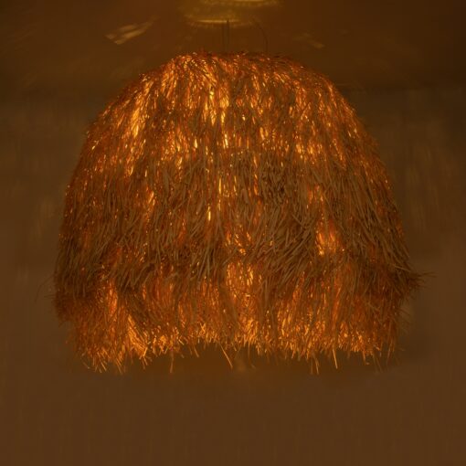 GloboStar® GUADELOUPE 02156 Boho Κρεμαστό Φωτιστικό Οροφής Μονόφωτο 1 x E27 AC220-240V IP20 – Φ120 x Υ100cm – Καφέ Φυσική Ράφια Νήμα Πλέγμα Καμπάνα – 5 Χρόνια Εγγύηση