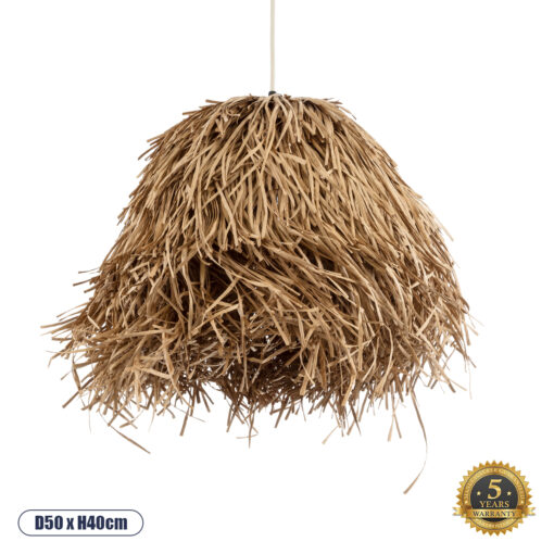 GloboStar® GUADELOUPE 02157 Boho Κρεμαστό Φωτιστικό Οροφής Μονόφωτο 1 x E27 AC220-240V IP20 – Φ50 x Υ40cm – Μπεζ Φυσική Ράφια Νήμα Πλέγμα Καμπάνα – 5 Χρόνια Εγγύηση