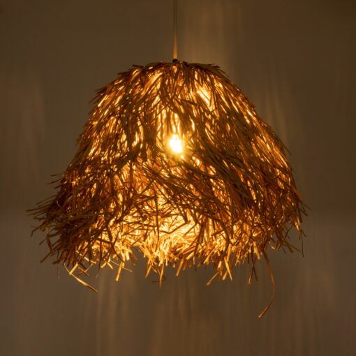 GloboStar® GUADELOUPE 02157 Boho Κρεμαστό Φωτιστικό Οροφής Μονόφωτο 1 x E27 AC220-240V IP20 – Φ50 x Υ40cm – Μπεζ Φυσική Ράφια Νήμα Πλέγμα Καμπάνα – 5 Χρόνια Εγγύηση