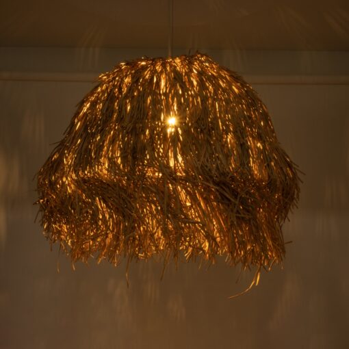 GloboStar® GUADELOUPE 02158 Boho Κρεμαστό Φωτιστικό Οροφής Μονόφωτο 1 x E27 AC220-240V IP20 – Φ80 x Υ60cm – Μπεζ Φυσική Ράφια Νήμα Πλέγμα Καμπάνα – 5 Χρόνια Εγγύηση