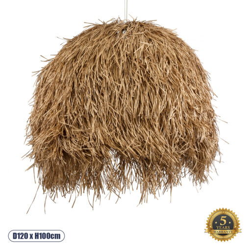 GloboStar® GUADELOUPE 02159 Boho Κρεμαστό Φωτιστικό Οροφής Μονόφωτο 1 x E27 AC220-240V IP20 – Φ120 x Υ100cm – Μπεζ Φυσική Ράφια Νήμα Πλέγμα Καμπάνα – 5 Χρόνια Εγγύηση