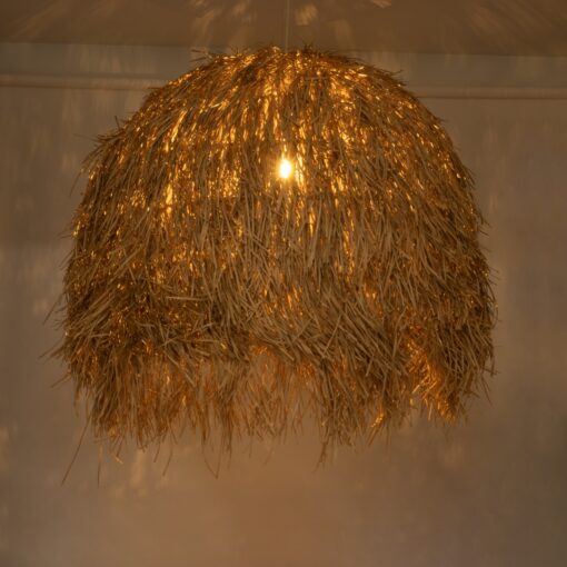 GloboStar® GUADELOUPE 02159 Boho Κρεμαστό Φωτιστικό Οροφής Μονόφωτο 1 x E27 AC220-240V IP20 – Φ120 x Υ100cm – Μπεζ Φυσική Ράφια Νήμα Πλέγμα Καμπάνα – 5 Χρόνια Εγγύηση