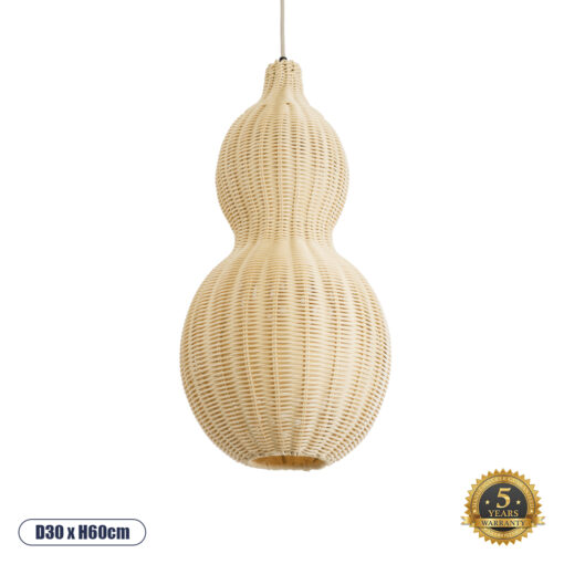 GloboStar® KINGSTOWN 02168 Boho Κρεμαστό Φωτιστικό Οροφής Μονόφωτο 1 x E27 AC220-240V IP20 – Φ30 x Υ60cm – Μπεζ Ξύλινο Μπαμπού Πλέγμα – 5 Χρόνια Εγγύηση