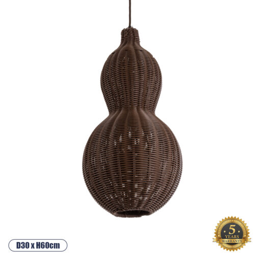 GloboStar® KINGSTOWN 02169 Boho Κρεμαστό Φωτιστικό Οροφής Μονόφωτο 1 x E27 AC220-240V IP20 – Φ30 x Υ60cm – Καφέ Ξύλινο Μπαμπού Πλέγμα – 5 Χρόνια Εγγύηση