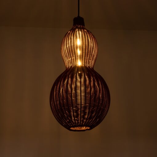 GloboStar® KINGSTOWN 02169 Boho Κρεμαστό Φωτιστικό Οροφής Μονόφωτο 1 x E27 AC220-240V IP20 – Φ30 x Υ60cm – Καφέ Ξύλινο Μπαμπού Πλέγμα – 5 Χρόνια Εγγύηση