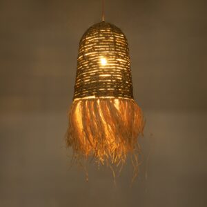 GloboStar® PORTOFERRAIO 02170 Boho Κρεμαστό Φωτιστικό Οροφής Μονόφωτο 1 x E27 AC220-240V IP20 – Φ30 x Υ70cm – Μπεζ Ξύλινο Μπαμπού Πλέγμα Καμπάνα – 5 Χρόνια Εγγύηση