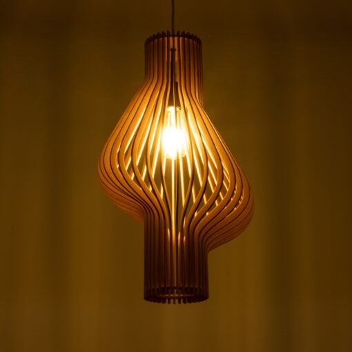 GloboStar® MIHIRO 02172 Boho Κρεμαστό Φωτιστικό Οροφής Μονόφωτο 1 x E27 AC220-240V IP20 – Φ32 x Υ56cm – Καφέ Ξύλινο Πλέγμα – 5 Χρόνια Εγγύηση