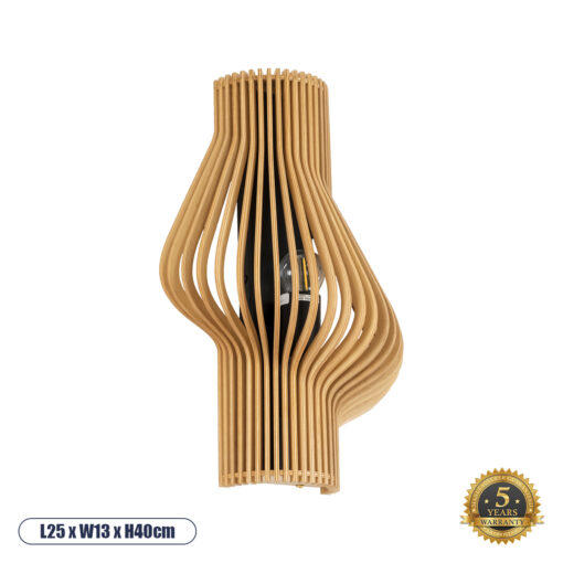GloboStar® MIHIRO 02174 Boho Φωτιστικό Τοίχου – Απλίκα Μονόφωτο 1 x E27 AC 220-240V IP20 – Μ25 x Π13 x Υ40cm – Καφέ Ξύλινο Πλέγμα – 5 Χρόνια Εγγύηση