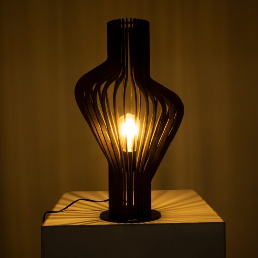 GloboStar® MIHIRO 02177 Boho Επιτραπέζιο Φωτιστικό Μονόφωτο 1 x E27 AC220-240V IP20 – Φ33 x Υ57cm – Καφέ Σκούρο Ξύλινο με Μαύρη Μεταλλική Βάση Πλέγμα – 5 Χρόνια Εγγύηση