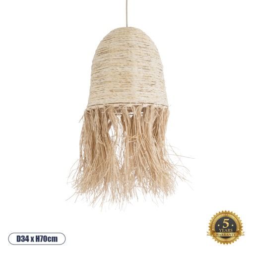 GloboStar® AREMBEPE 02178 Boho Κρεμαστό Φωτιστικό Οροφής Μονόφωτο 1 x E27 AC220-240V IP20 – Φ34 x Υ70cm – Μπεζ Φυσική Ράφια Νήμα Πλέγμα Καμπάνα – 5 Χρόνια Εγγύηση