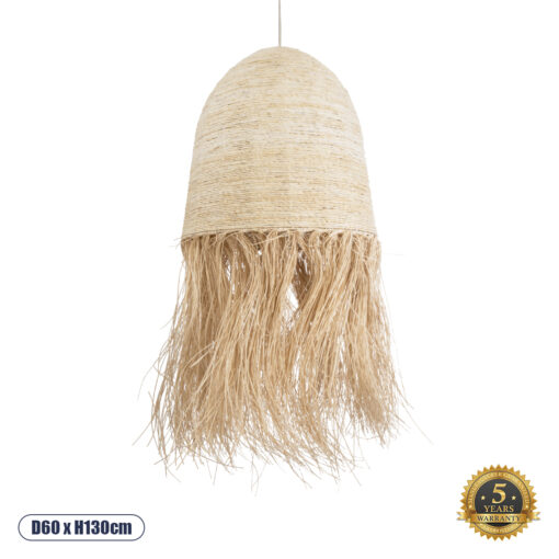 GloboStar® AREMBEPE 02179 Boho Κρεμαστό Φωτιστικό Οροφής Μονόφωτο 1 x E27 AC220-240V IP20 – Φ60 x Υ130cm – Μπεζ Φυσική Ράφια Νήμα Πλέγμα Καμπάνα – 5 Χρόνια Εγγύηση