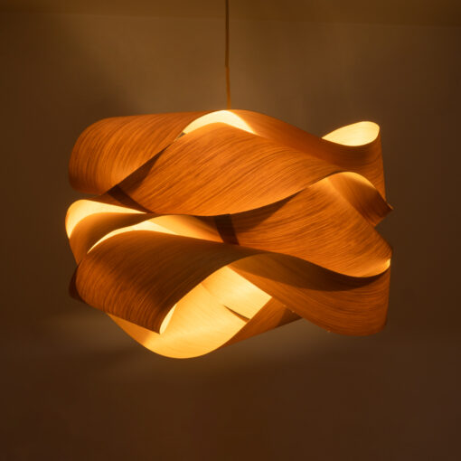 GloboStar® SARDIGNA 02180 Boho Κρεμαστό Φωτιστικό Οροφής Μονόφωτο 1 x E27 AC220-240V IP20 – Φ60 x Υ30cm – Καφέ Λεπτό Φύλλο Ξύλου Πλέγμα – 5 Χρόνια Εγγύηση